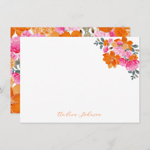 Pink Orange Watercolor Floral Custom Name Bloom Card