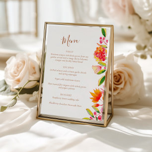 Pink Orange Watercolor Floral Wedding Dining Menu