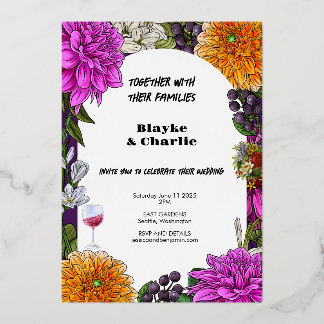 Pink & Orange Watercolor Floral Wedding invitation