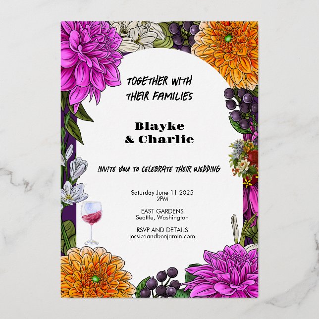 Pink & Orange Watercolor Floral Wedding invitation (Front)