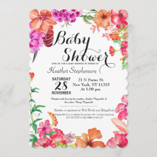 Pink Orange Watercolor Garden Baby Shower Invites