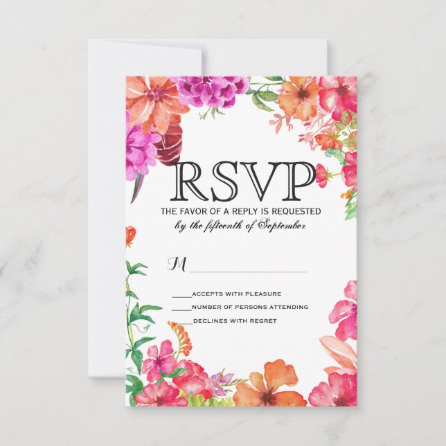 Pink Orange Watercolor Garden RSVP Cards (Front)