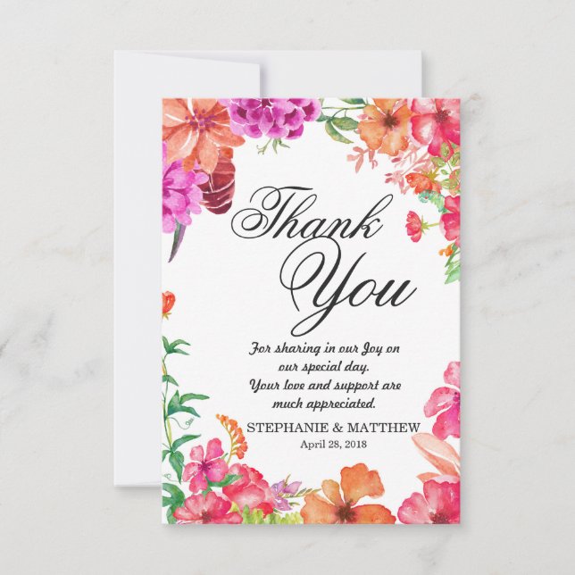 Pink Orange Watercolor Garden Thank You Cards (Front)
