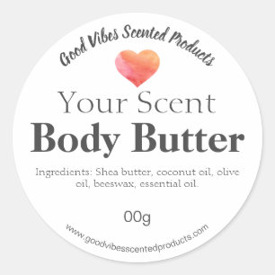 Pink Orange Watercolor Heart Body Butter Labels
