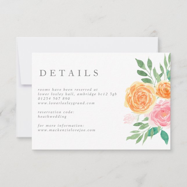 Pink & Orange Watercolor Roses Download Enclosure  Invitation (Front)