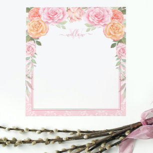 Pink Orange Watercolor Roses Notepad