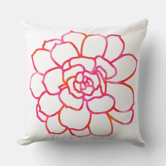 Pink Orange Watercolor Succulent Outdoor Cushion (Front)