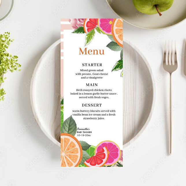 Pink & Orange Watercolor Tropical Citrus Cute Menu (Creator Uploaded)