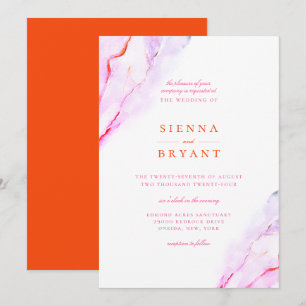 Pink Orange Watercolor Wedding Invitation