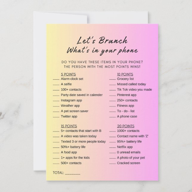 Pink Orange What's In Your Phone Brunch Party Game Invitation (Front)