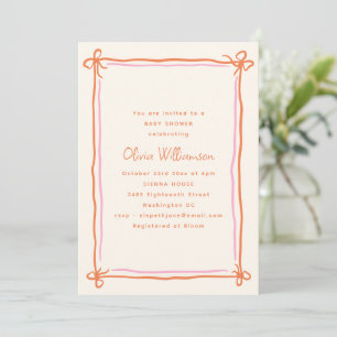 Pink Orange Whimsical Ribbon Bow Baby Shower Invitation