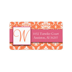 Pink Orange White Damask Initial Address Labels