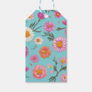 pink orange white floral daisy floral botanical gift tags
