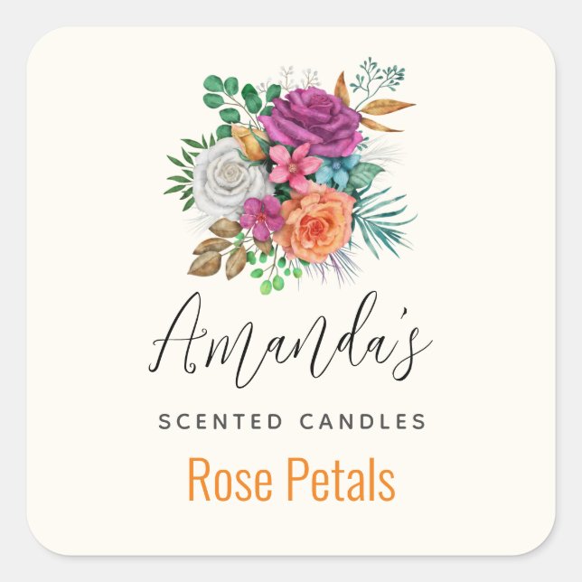 Pink, Orange & White Roses Bouquet Candle Biz Square Sticker (Front)