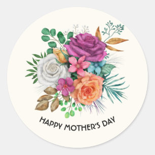 Pink, Orange & White Roses Bouquet Mother's Day Classic Round Sticker