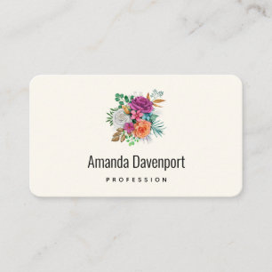 Pink, Orange & White Roses Floral Bouquet Business Card