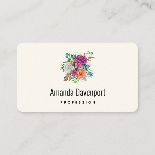 Pink, Orange & White Roses Floral Bouquet Business Card (Front)