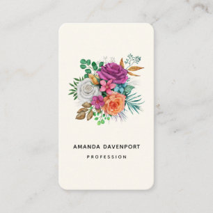 Pink, Orange & White Roses Floral Bouquet Business Card