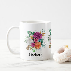 Pink, Orange & White Roses Floral Bouquet Coffee Mug