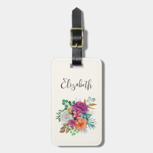 Pink, Orange & White Roses Floral Bouquet Luggage Tag