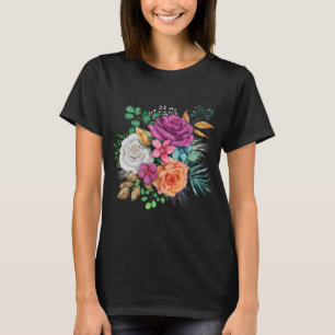 Pink, Orange & White Roses Floral Bouquet T-Shirt