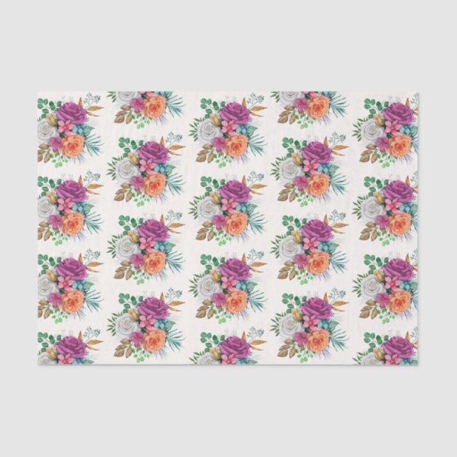 Pink, Orange & White Roses Floral Pattern Tissue Paper (Front)