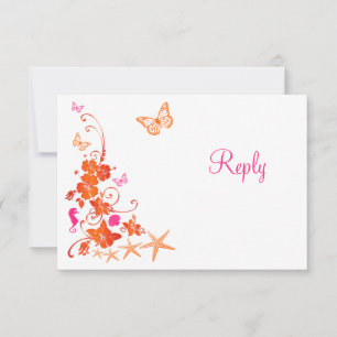 Pink, Orange, White Tropical Beach RSVP Card