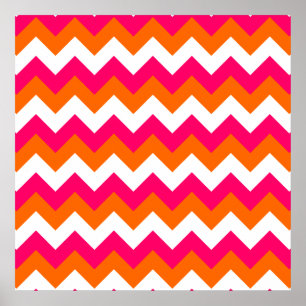 Pink Orange White Zigzag Poster