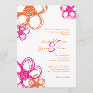 Pink & Orange Wild Flowers 5x7 Wedding Invitation