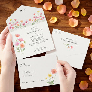Pink Orange Wildflower Bloom Seal and Send Wedding All In One Invitation