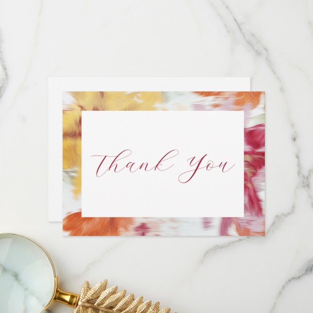 Pink, Orange, & Yellow Abstract Floral Note Cards (Front/Back In Situ)