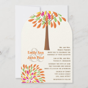 Pink Orange Yellow Green Modern Tree Wedding Invitation