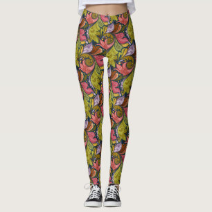 Pink Orange Yellow Green Purple Flowers And Swirl Leggings