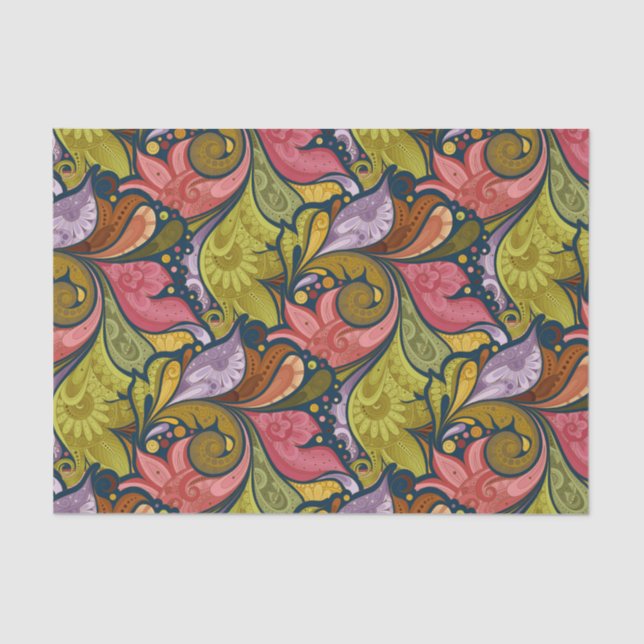 Pink Orange Yellow Green Purple Flowers And Swirl Tissue Paper (Front)