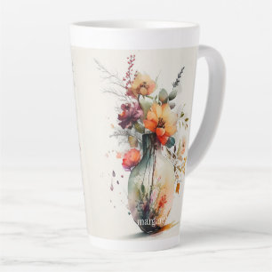 Pink Orange Yellow Jar of Flowers #11 Latte Mug