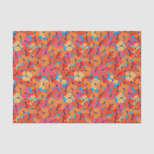 Pink Orange Yellow Poppies Floral Pattern on Blue Tissue Paper
