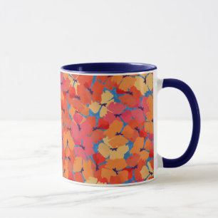 Pink Orange Yellow Poppies Pattern on Sky Blue Mug