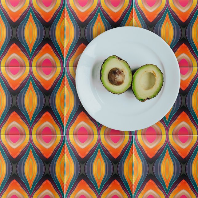 Pink Orange Yellow Retro Funky Abstract Pattern Tile (Creator Uploaded)