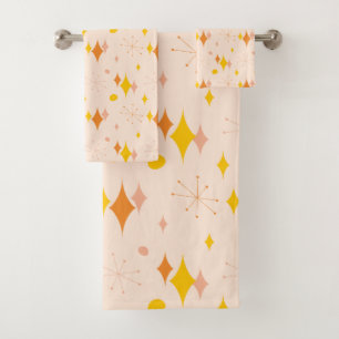 Pink, Orange, Yellow Starburst Mid Century Pattern Bath Towel Set