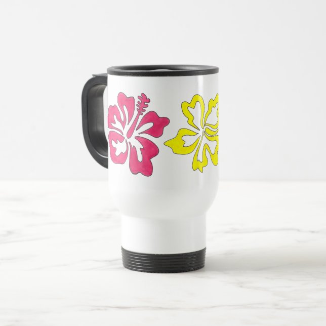 Pink Orange Yellow Tropical Hibiscus Flower Floral Travel Mug (Front Left)