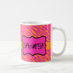 Pink & Orange Zebra Skin Monogram Initial Coffee Mug