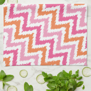 Pink Orange Zigzag Ikat Pattern Tea Towel