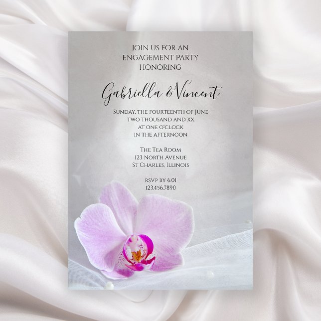 Pink Orchid and Bridal Veil Engagement Party Invitation (Creator Uploaded)