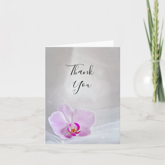 Pink Orchid and Bridal Veil Wedding Thank You (Front)