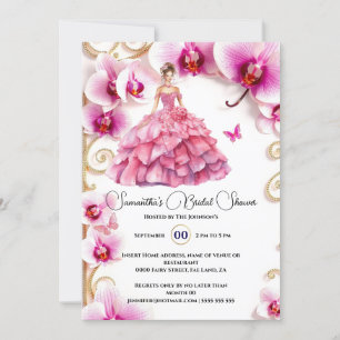 Pink orchid ballgown floral flowers bride to be invitation