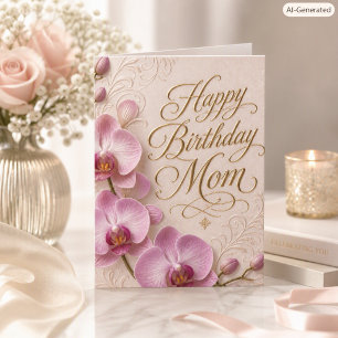 Pink Orchid Birthday Card for Mum with Elegant Gol