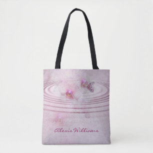pink orchid blossoms with butterfly tote bag