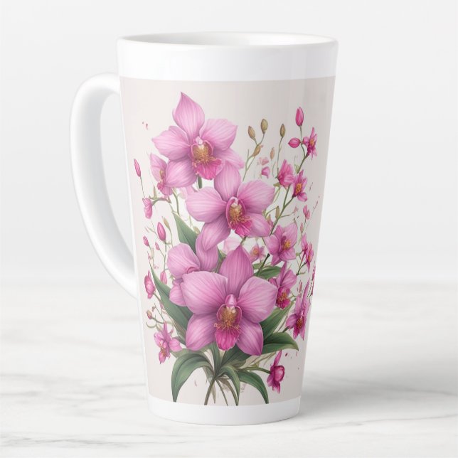 Pink Orchid Bouquet With Delicate Blooms Latte Mug (Left Angle)