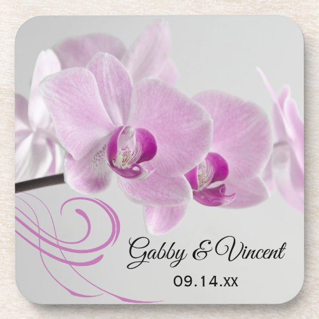 Pink Orchid Elegance Wedding Coaster (Front)