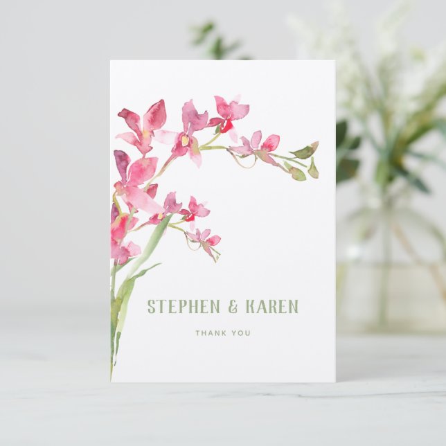 Pink Orchid Elegant Wedding Thank You Card (Standing Front)